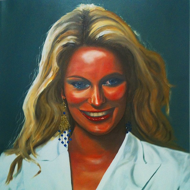 You just never know what treasures await your discovery at your local Salvation Army Store; like this incredible painting of Jennifer Hawkins for instance...(or is it BRUCE JENNER?) #ThriftStoreFind  #SelfTan #NOTaSupermodel  #SoBADitsGood