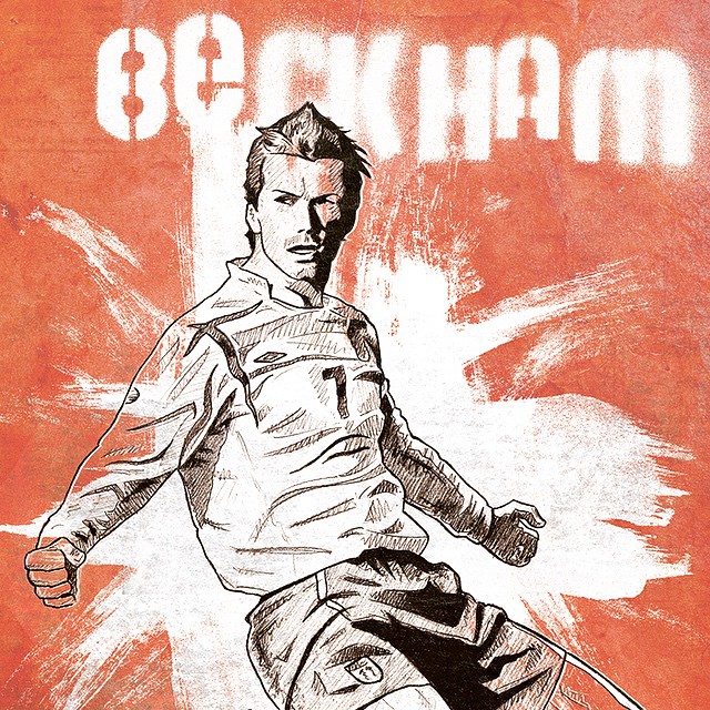 O astro do futebol David Beckham completa 40 anos hoje! @davidbeckham #db40 #beckham #davidbeckham #ilustração #illustration #art #artwork #drawing #design #desenho #popart #soccer #futebol #england #style