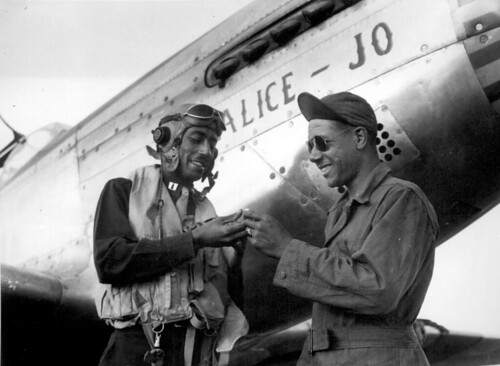 Capt. Wendell O. Pruitt with his crew chief S-Sgt. Samuel W. Jacobs c. November 1944. ©  Robert Sullivan