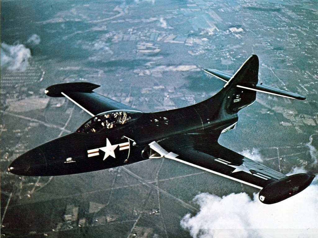 : A U.S. Navy Grumman F9F-2 Panther (BuNo 122567) was the eighth production aircraft. c1949