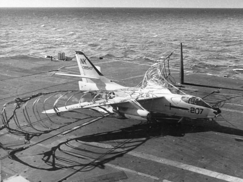 Barrier crash of A-3B of VAH-10 on USS Constellation (CVA-64); 1963 ©  Robert Sullivan