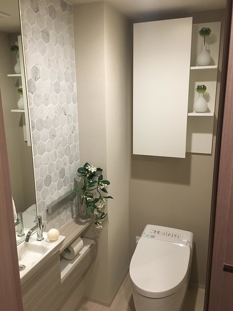 「トイレの鏡とタイル部分はオプションです...