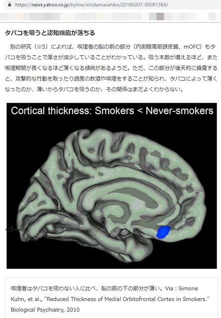 喫煙者の脳の研究は進んでいます。一般的に...