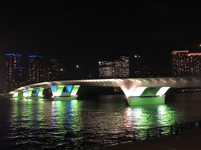 豊洲大橋がライトアップされてました