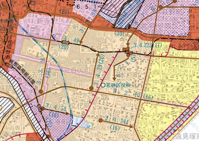 仙台市都市計画概括図を見ると、若林区役所...