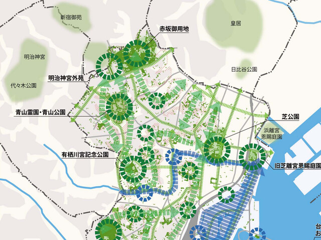 港区緑の方針と他の大きな公園の位置関係