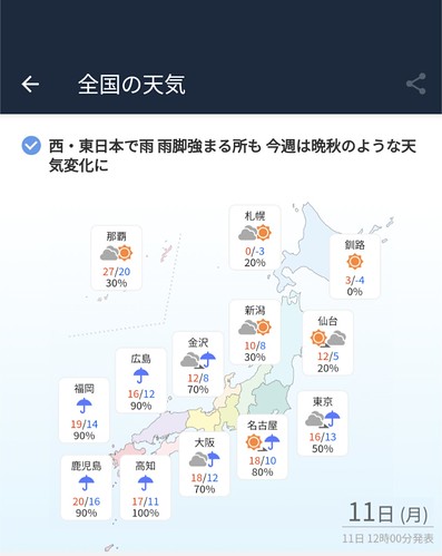 全国的に外気温1度なんて北海道ぐらいしか...