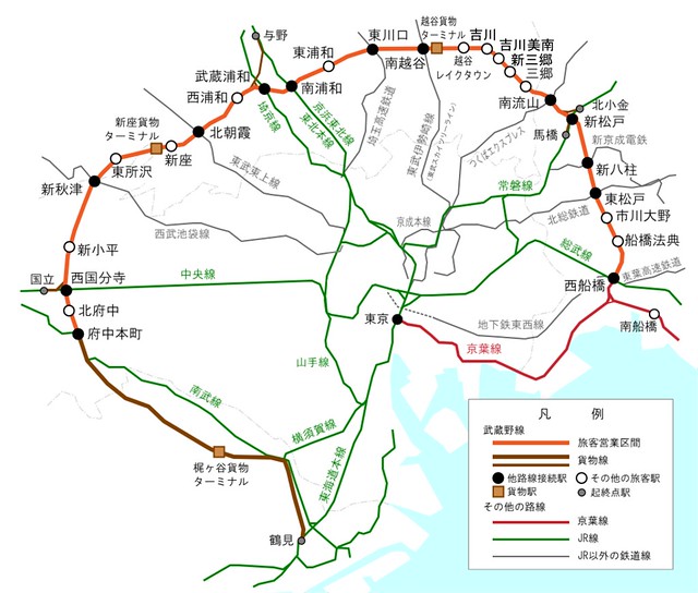 武蔵野線から東京方面って路線図見たことな...