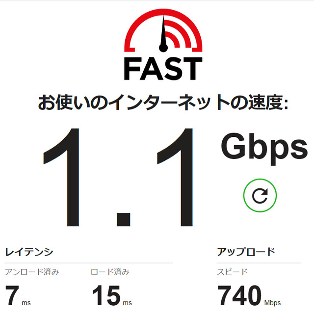 現時刻でも、有線LANだとこの速度。スピ...