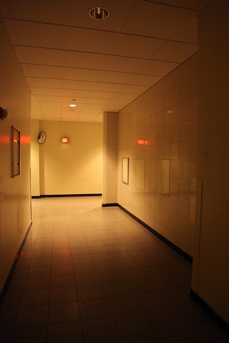 Payphone alcove seen from opposite side of corridor