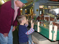 Dominic with Grandpop checking out model trains