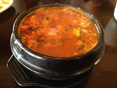 Pork, seafood and mushroom tofu soup - Mom