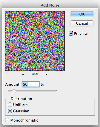 1. Add Noise filter options dialog.