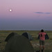 Sunset over camp site at farm at edge of Gobi desert