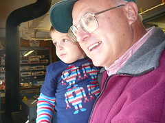 Dominic with Grandpop checking out model trains