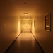 Long dark corridor to community room