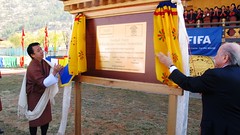Ugen Tshechup Dorji and Joseph Sepp Blatter during the ground laying ceremony at the Changlimethang Stadium • <a style="font-size:0.8em;" href="http://www.flickr.com/photos/76929546@N08/6829170314/" target="_blank">View on Flickr</a>