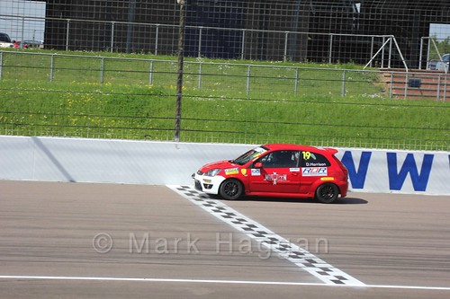 Danny Harrison in the Fiesta Junior Championship at the BRSCC Weekend at Rockingham, May 2016