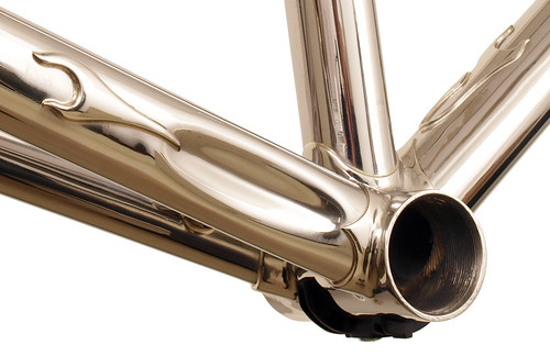 <p>BB View of Flame Lug Stainless Steel Waterford Frame.  62412</p>