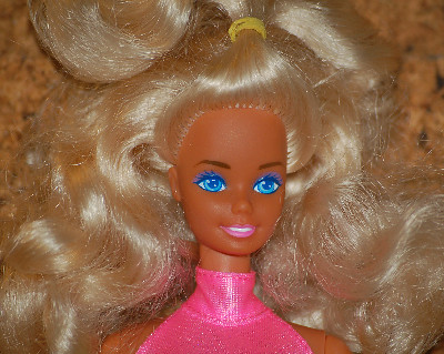 Cute Vintage 1970s Brown Hula Girl Small Doll Blue Eyeshadow