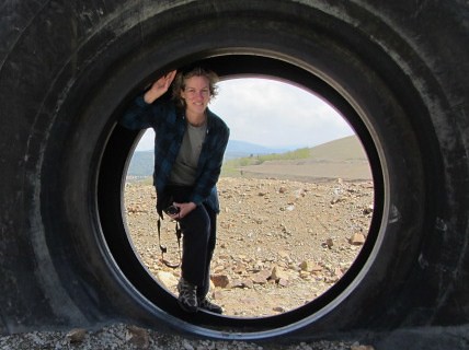 Carol inside the tire
