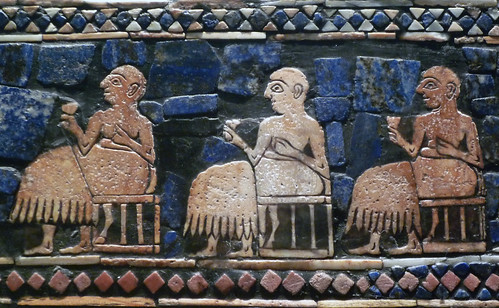 The Standard of Ur, detail of seated figures (peace)