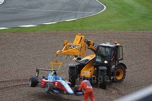 Akash Nandy crashes out in the Jenzer Motorsport car in the GP3 Race at the 2016 British Grand Prix