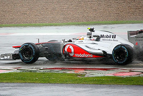 Lewis Hamilton in his McLaren F1 car at Silverstone