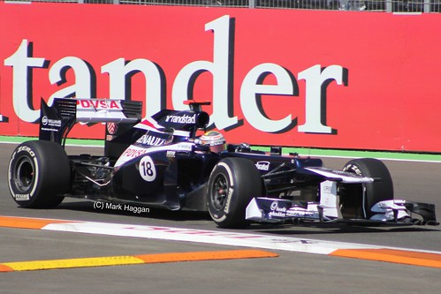 Pastor Maldonado in his Williams F1 car at the 2012 European Grand Prix in Valencia