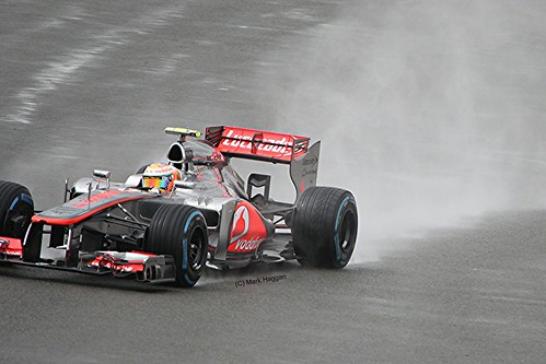 Lewis Hamilton in his McLaren F1 car at Silverstone
