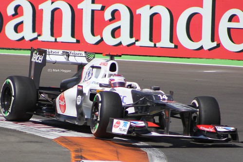 Kamui Kobayashi in his Sauber F1 car at the 2012 European Grand Prix at Valencia