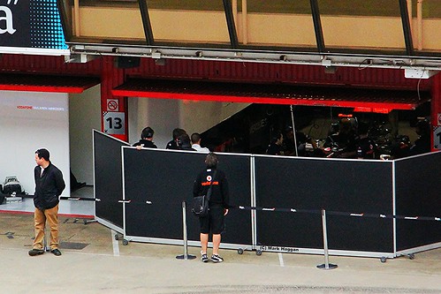 Lewis Hamilton in the McLaren Garage at Formula One Winter Testing, Circuit de Catalunya, March 2012