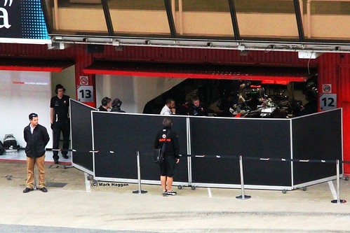 Lewis Hamitlon in the McLaren garage at Formula One Winter Testing, Circuit de Catalunya, March 2012