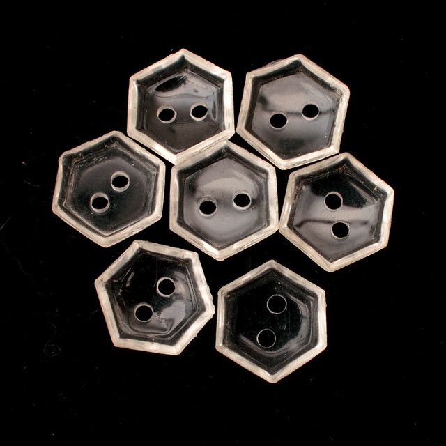 7 vintage hexagonal clear plastic buttons – 12mm
