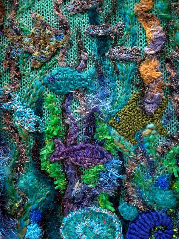 Mostly-knitted freeform art by Prudence Mapstone