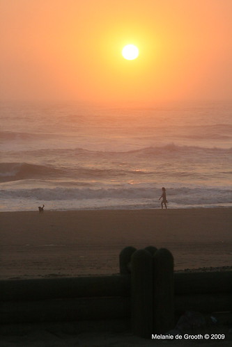 Woman and Her Dog Beach Sunrise