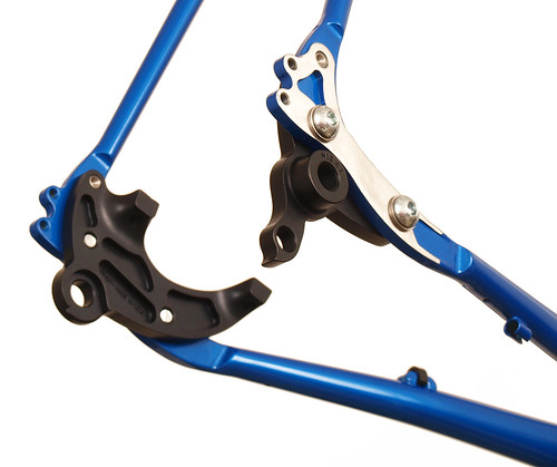 <p>Waterford Modular Disc Dropouts in Blue Flame.  The modular dropouts lets you convert from quick release to through axle hubs.  Also includes our new double bend chainstays for increased tire and heal clearance.</p>