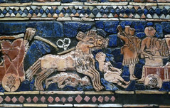 The Standard of Ur, detail with horses and slain figures
