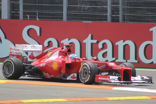 Fernando Alonso in his Ferrari F1 car at the 2012 European Grand Prix in Valencia