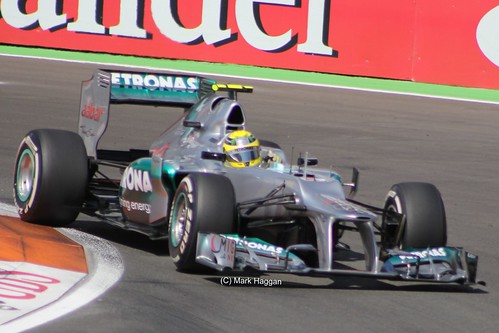 Nico Rosberg in his Mercedes F1 car at the 2012 European Grand Prix at Valencia