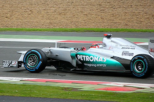 Michael Schumacher in his Mercedes AMG Petronas F1 Car at Silverstone
