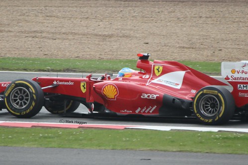 Fernando Alonso in his Ferrari F1 car at Silverstone