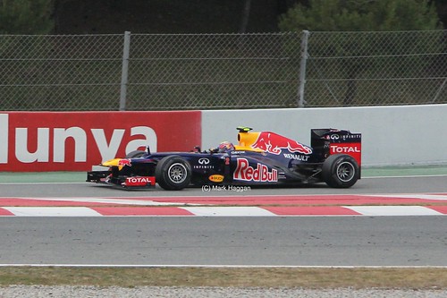 Mark Webber in his Red Bull Racing F1 car at Formula One Winter Testing, Circuit de Catalunya, March 2012