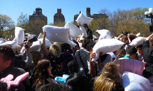 NYC Pillow Fight 9 • <a style="font-size:0.8em;" href="http://www.flickr.com/photos/67633876@N04/7056719601/" target="_blank">View on Flickr</a>