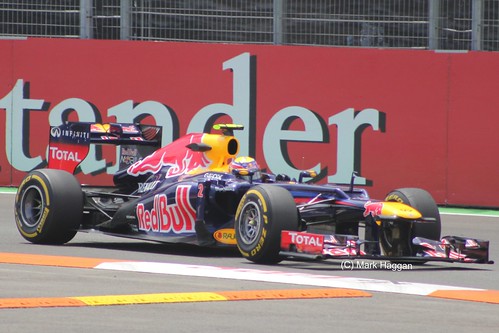 Mark Webber in his Red Bull Racing F1 car at the 2012 European Grand Prix in Valencia