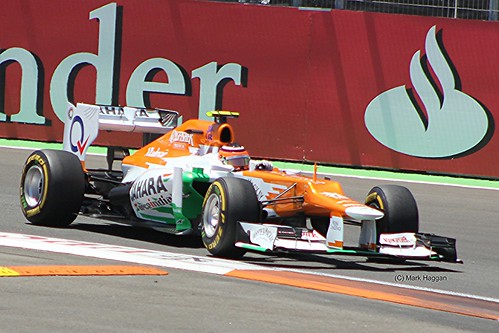 Nico Hulkenberg in his Force India F1 car during the 2012 European Grand Prix in Valencia