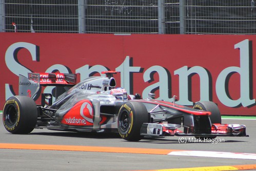 Jenson Button in his McLaren F1 car at the 2012 European Grand Prix in Valencia