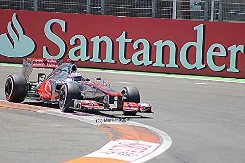 Jenson Button in his McLaren F1 car during the 2012 European Grand Prix in Valencia