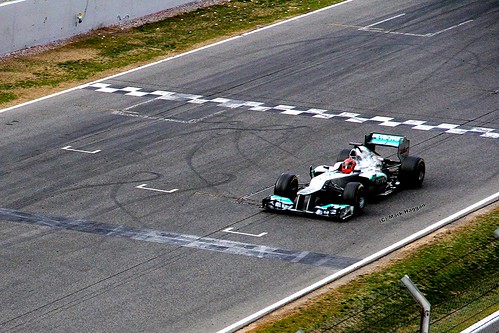 Michael Schumacher in his Mercedes F1 car in Formula One Winter Testing, Circuit de Catalunya, March 2012