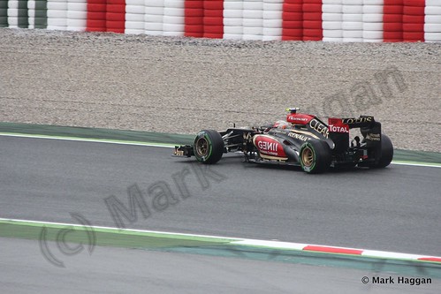 Romain Grosjean in his Lotus in Free Practice 1 at the 2013 Spanish Grand Prix